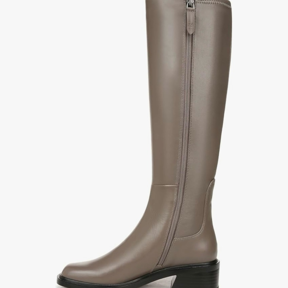 Classic square toe leather knee boots.
